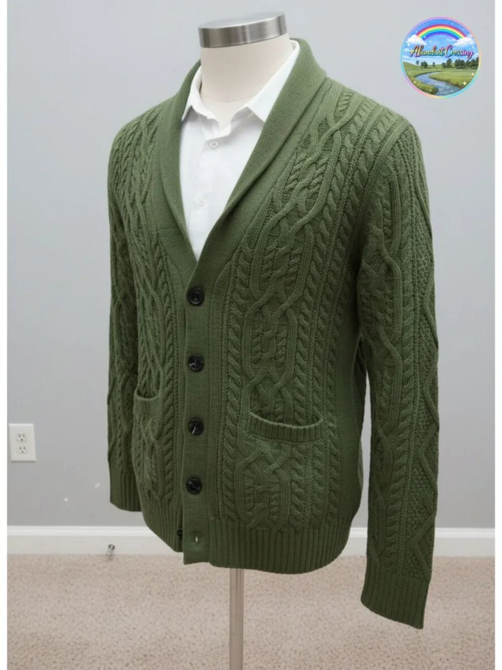 Mens Shawl Collar Cable Knit Button Down Cardigan Sweater Acrylic